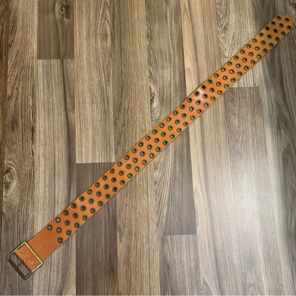 Vintage Genuine Leather Brass Buckle Multiple Grommets Suede Adjustable Belt - Picture 4 of 12